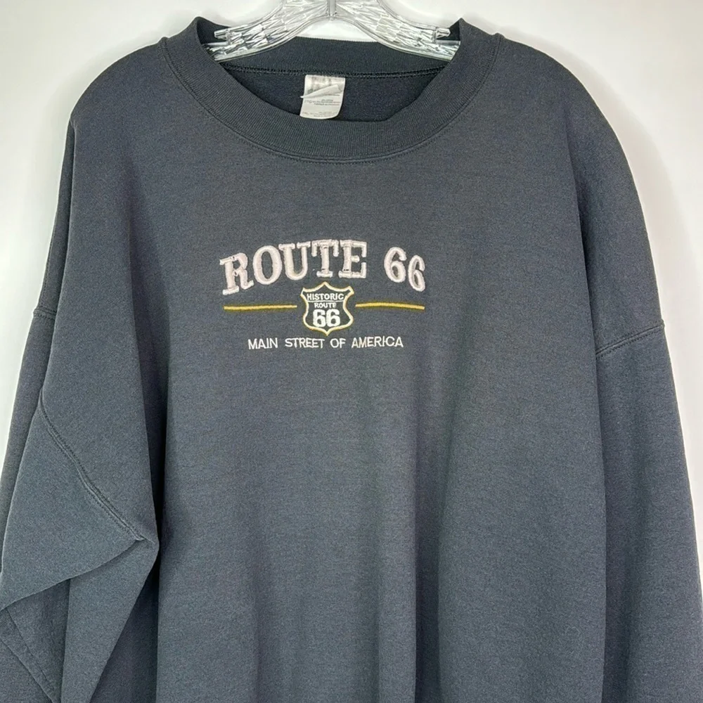 Vintage Route 66 Main Street Of America Black Sweatshirt 2XL - Picture 2 of 10